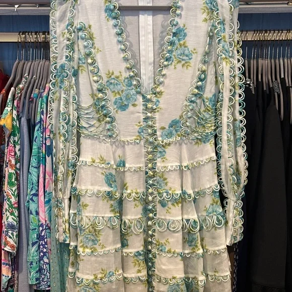 Rare! Zimmermann Whitewave Honeymoon blue and Green Embroidered Dress Size 2 - Picture 6 of 10
